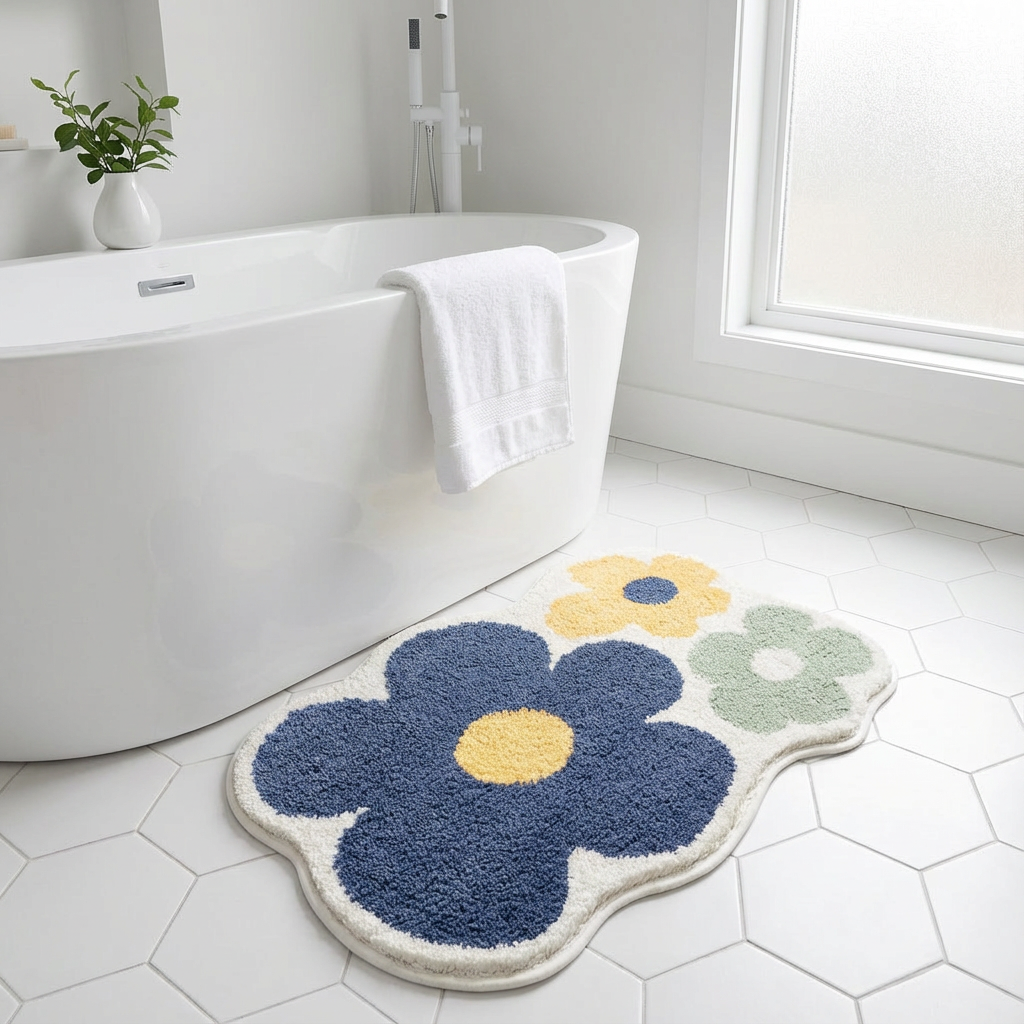 Blomsterbademåtte  Tuftet med organisk form blødt og dekorativt design