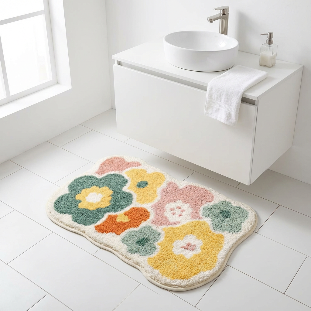 Blomsterbademåtte  Tuftet med organisk form blødt og dekorativt design