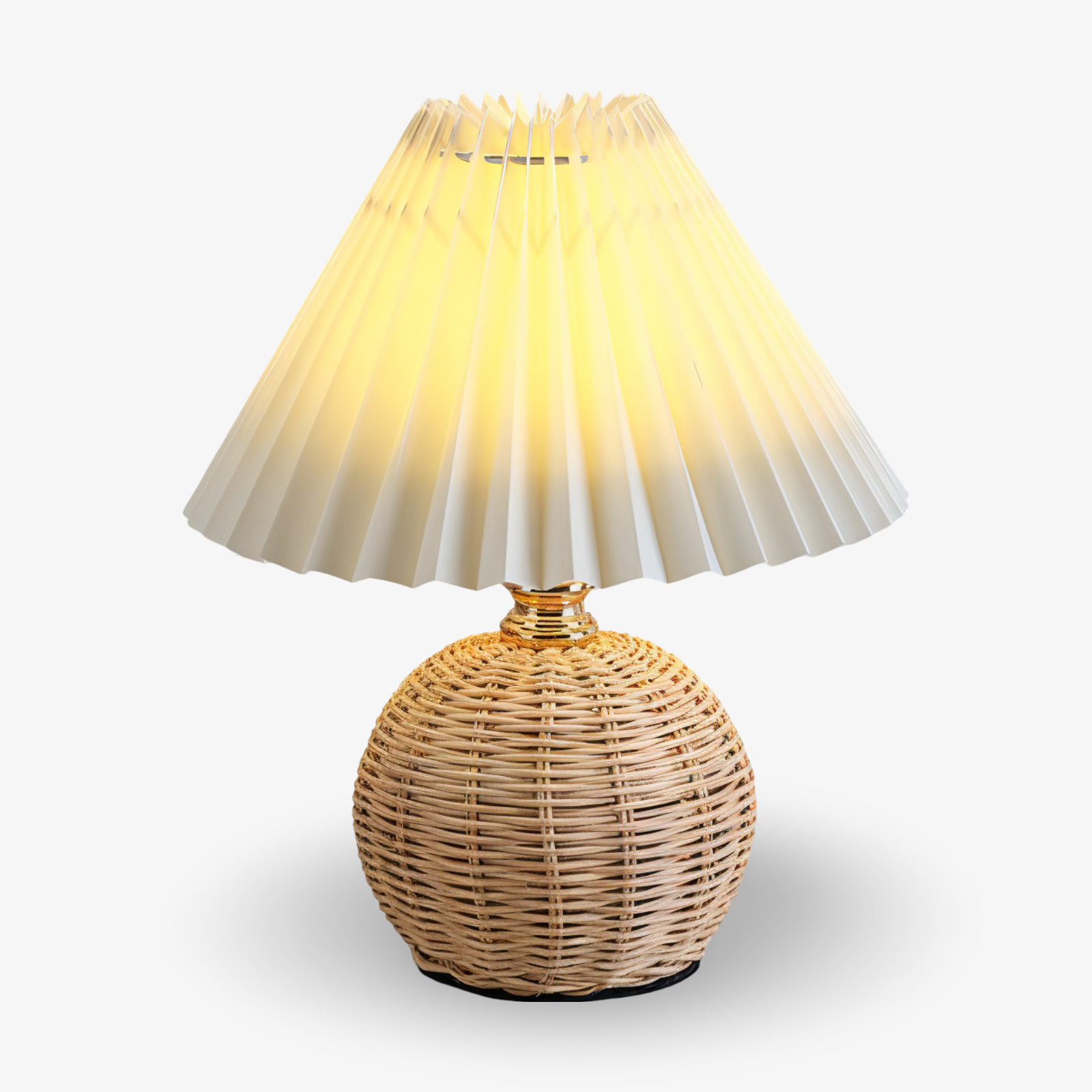 Bordlampe med plisseret skærm og flettet fod