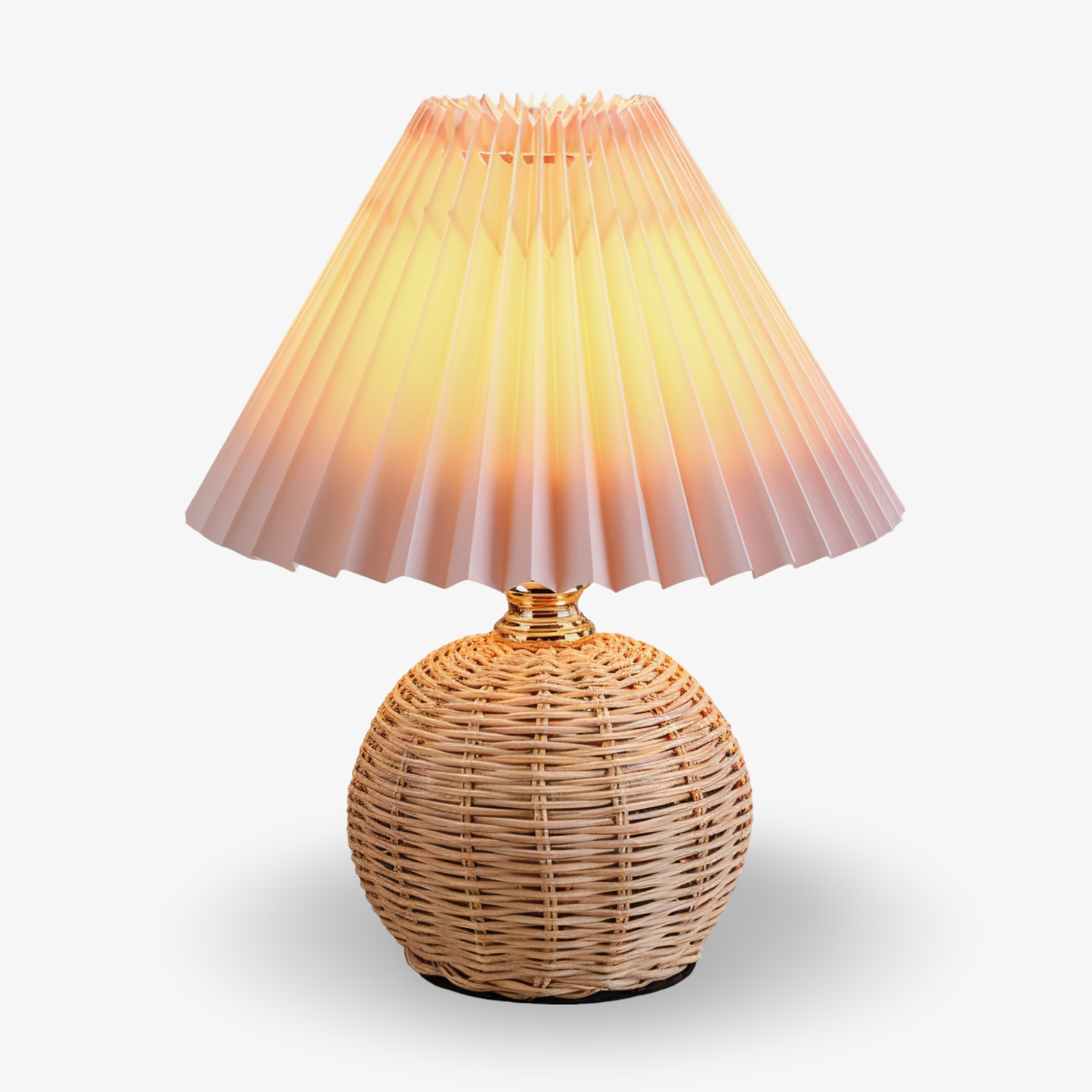 Bordlampe med plisseret skærm og flettet fod
