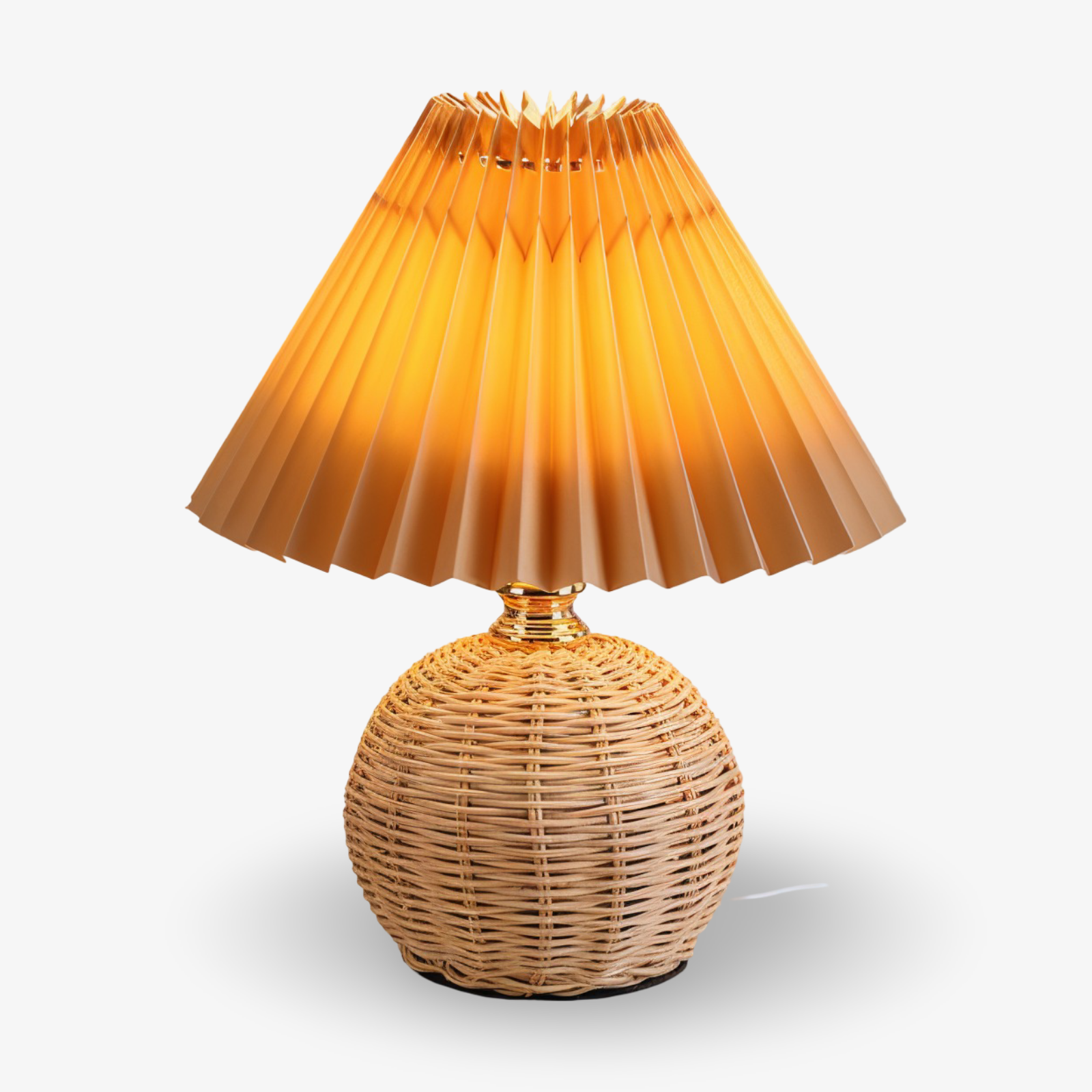 Bordlampe med plisseret skærm og flettet fod