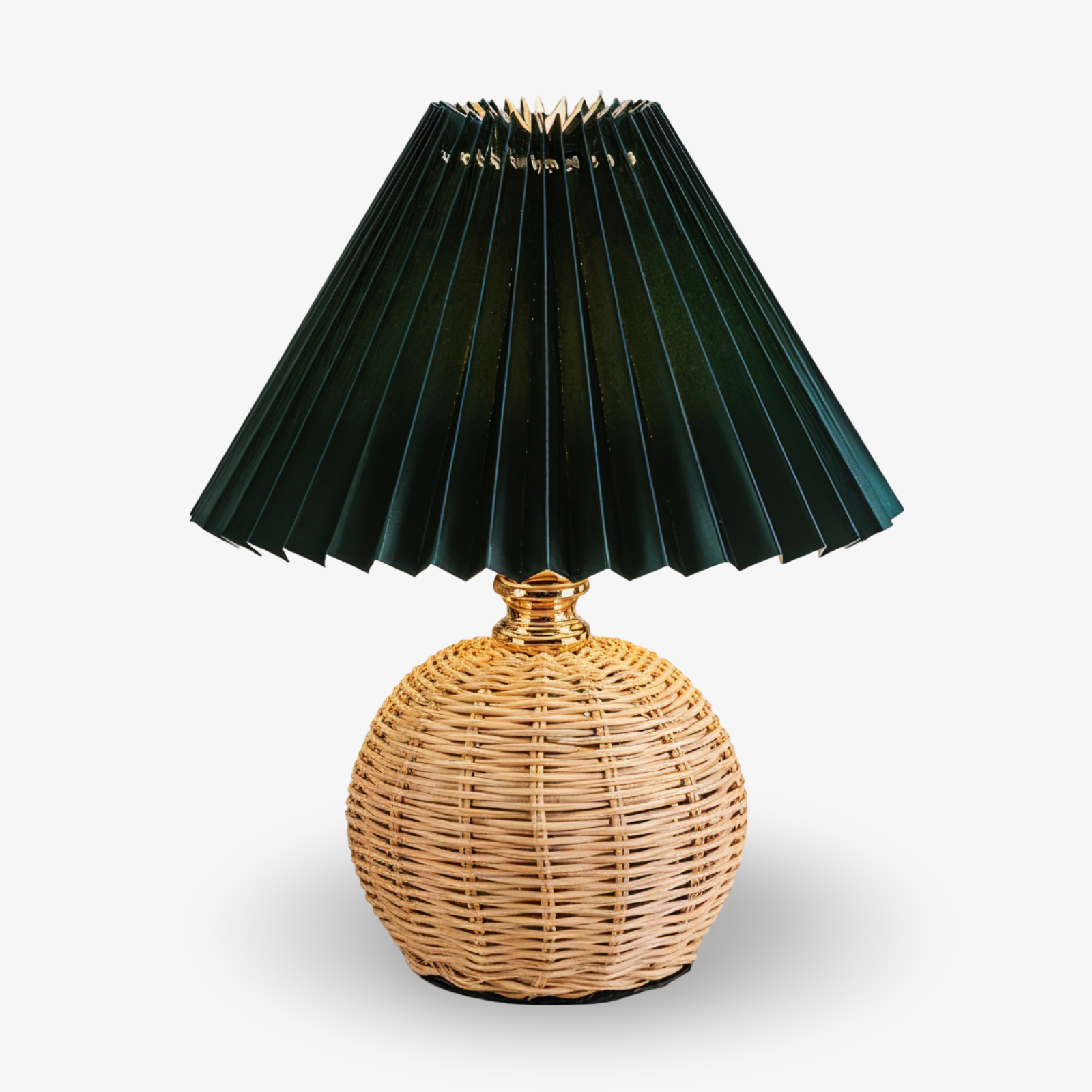 Bordlampe med plisseret skærm og flettet fod
