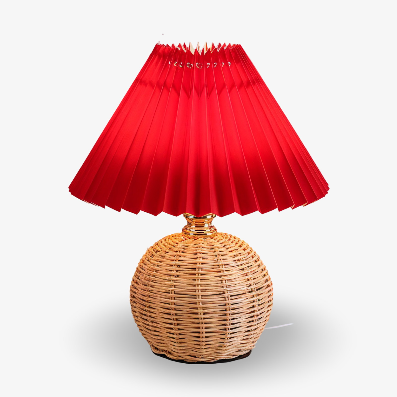 Bordlampe med plisseret skærm og flettet fod
