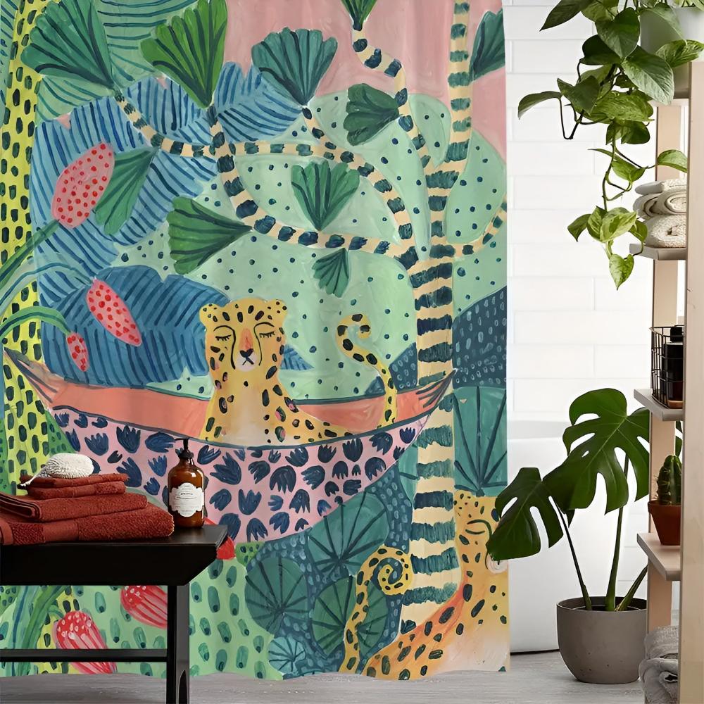 Bruseforhæng med junglemotiv tropisk illustration med leopard i hængekøje