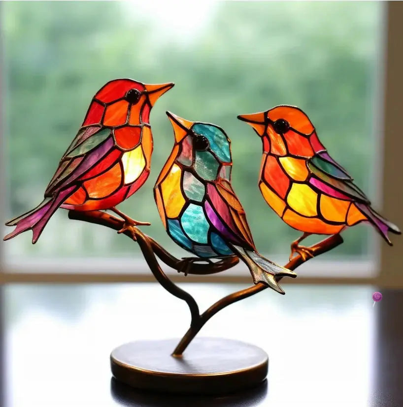 Window Bird Suncatcher Stained Glass Style Hanging Decoration for Windows