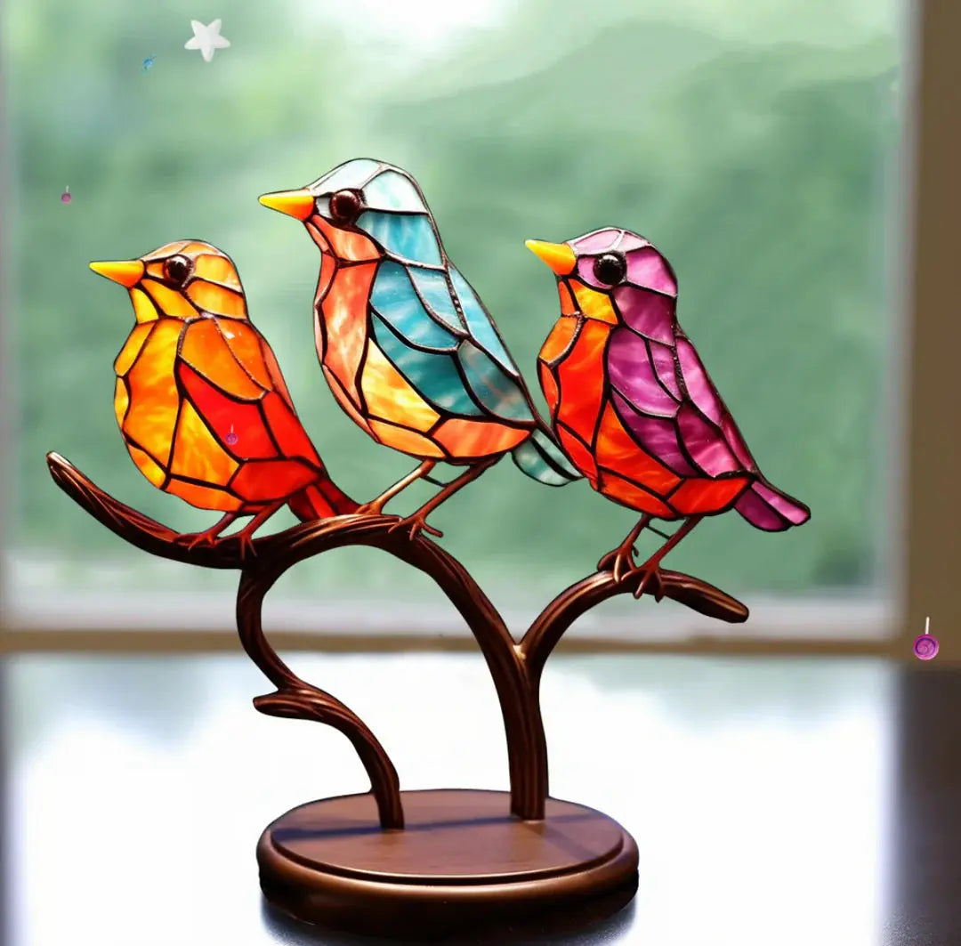 Window Bird Suncatcher Stained Glass Style Hanging Decoration for Windows