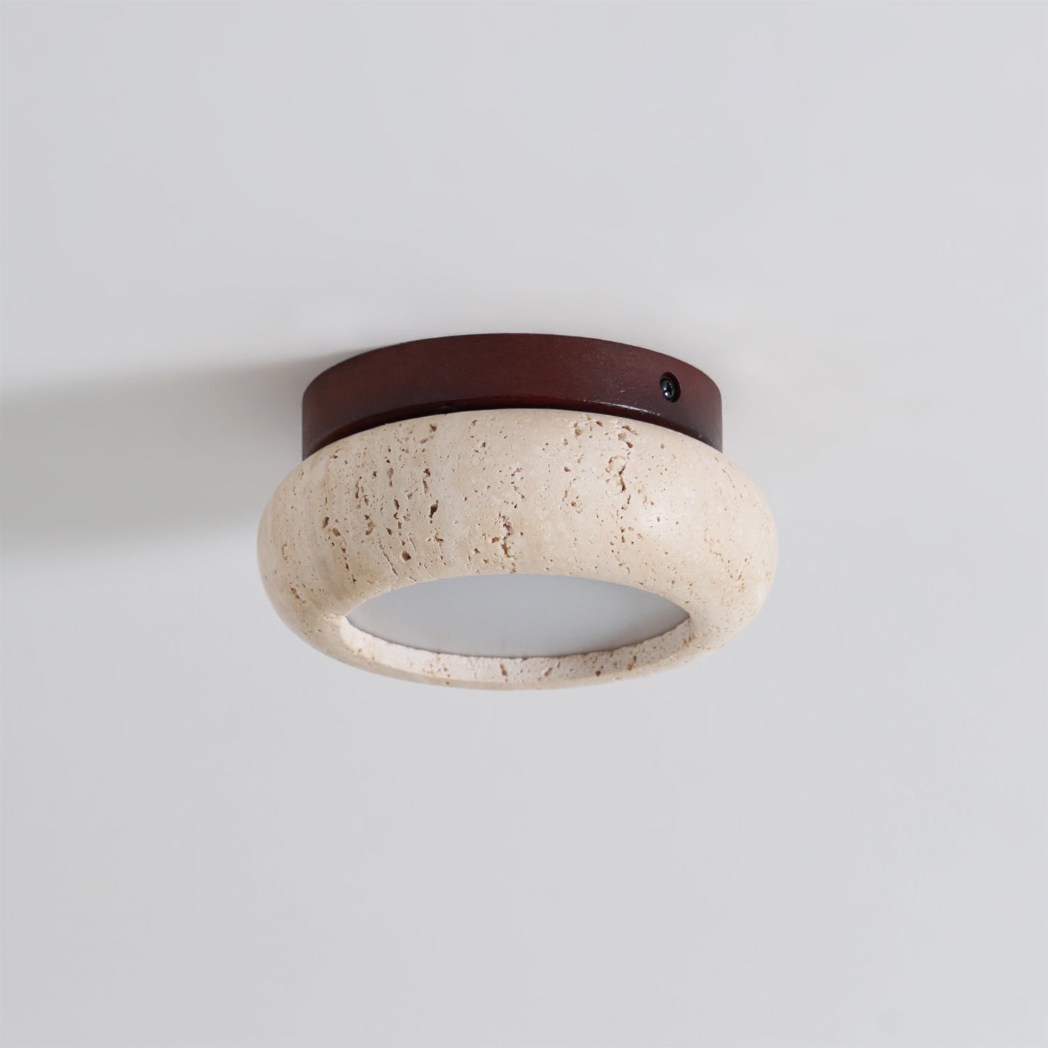 Travertine Stone Flush Mount Ceiling Light Wood Base Integrated LED