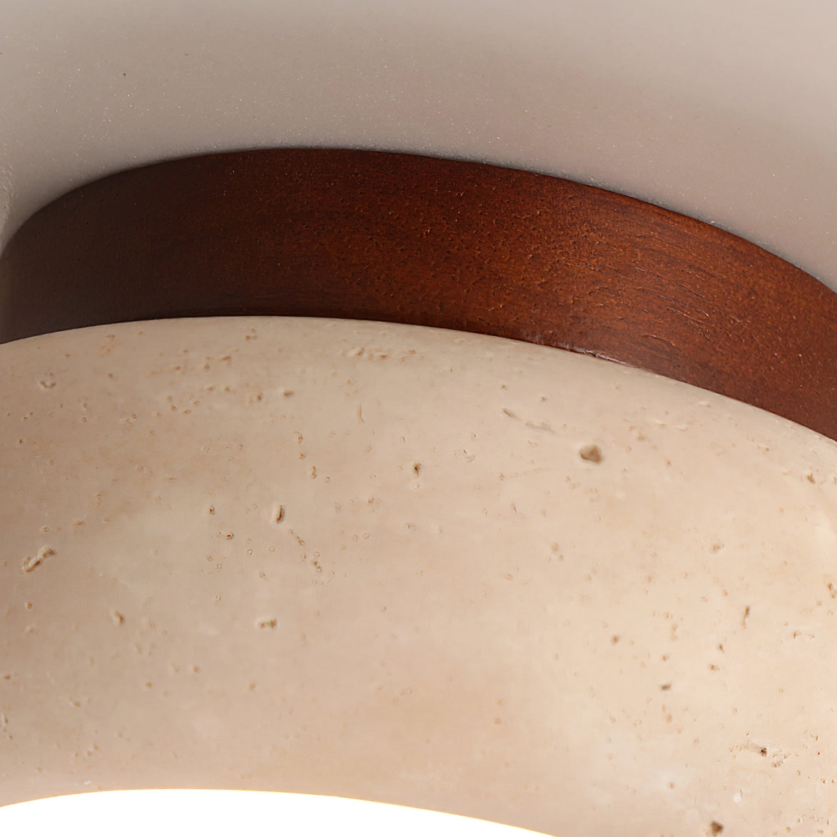 Travertine Stone Flush Mount Ceiling Light Wood Base Integrated LED
