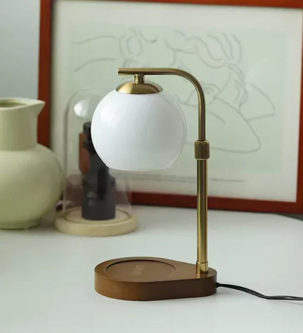 Candle Warmer Lamp with Globe Glass Shade and Wood Base