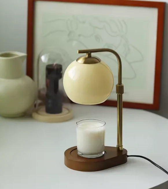 Candle Warmer Lamp with Globe Glass Shade and Wood Base