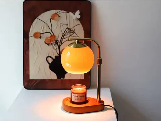 Candle Warmer Lamp with Globe Glass Shade and Wood Base