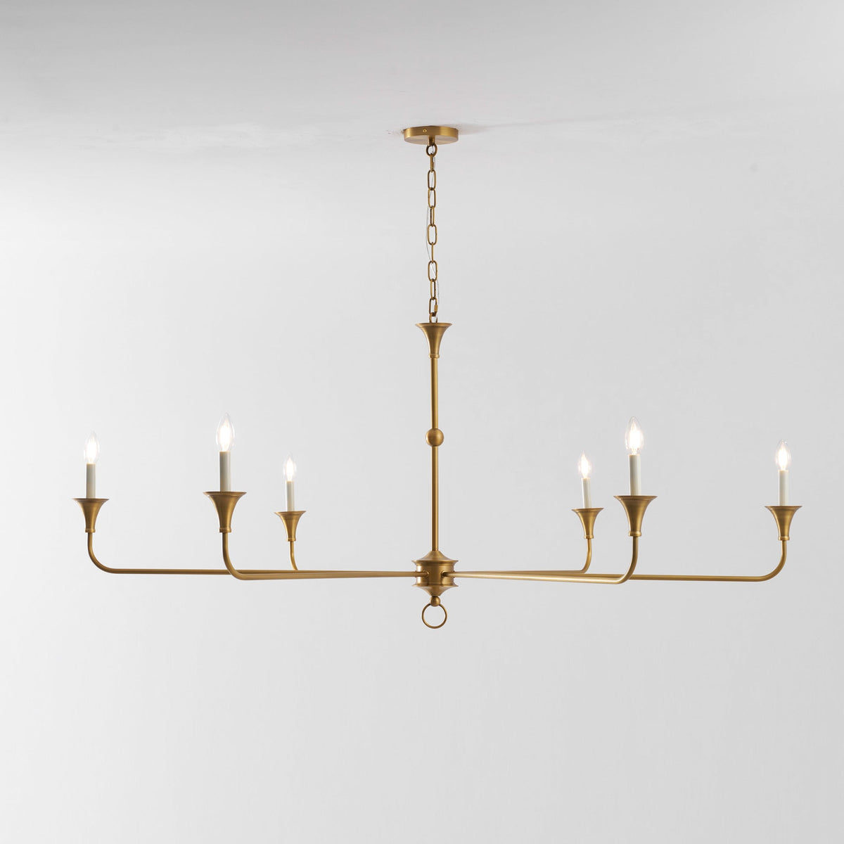 Brass Candle Chandelier Antique Hand Finished Arms for Dining Room