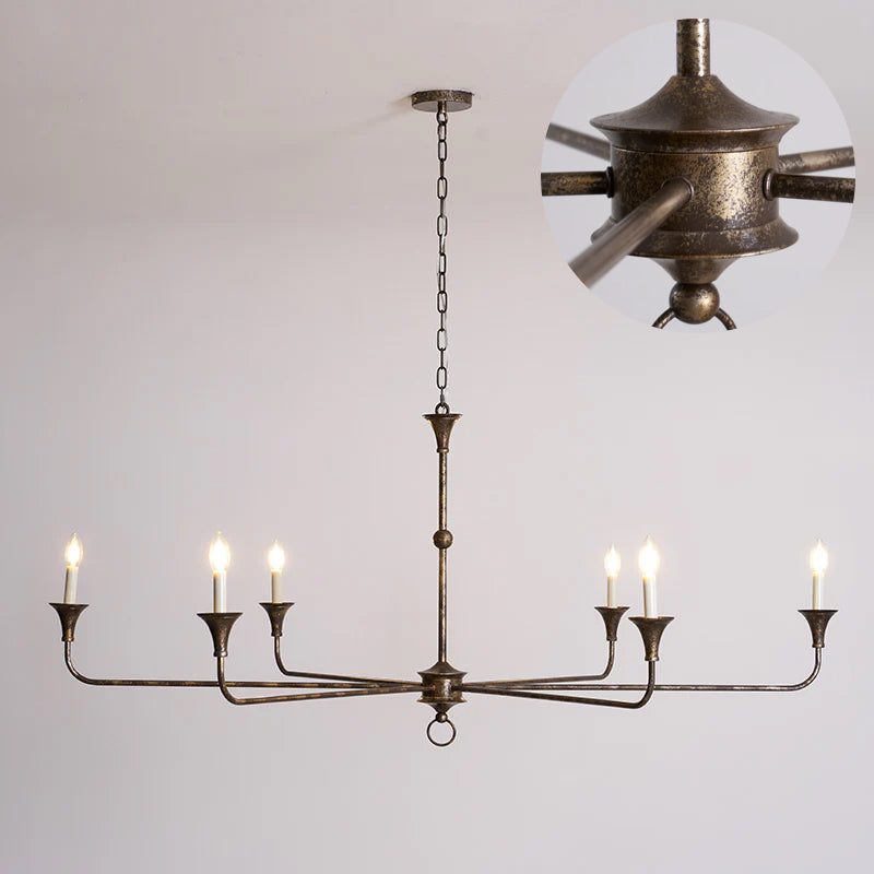 Brass Candle Chandelier Antique Hand Finished Arms for Dining Room