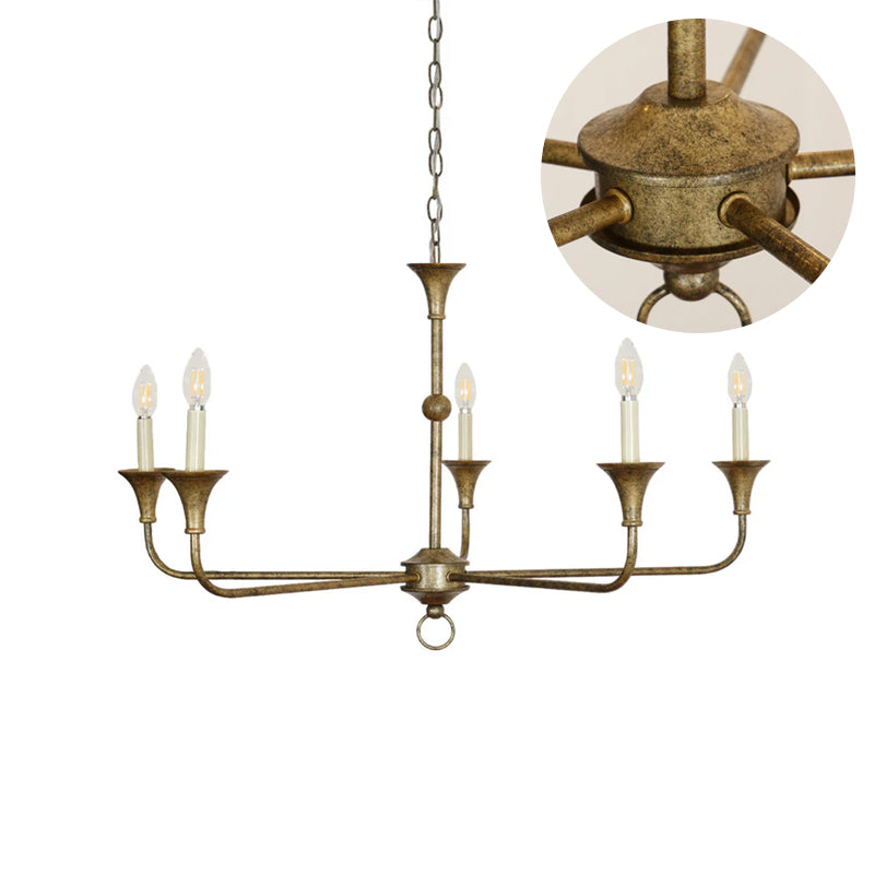 Brass Candle Chandelier Antique Hand Finished Arms for Dining Room
