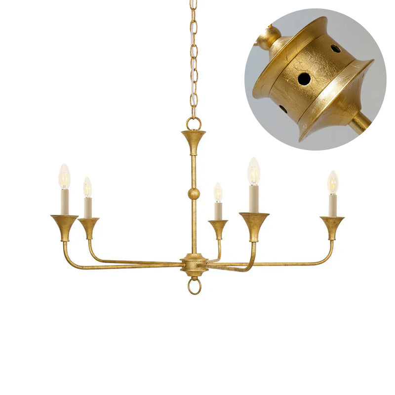 Brass Candle Chandelier Antique Hand Finished Arms for Dining Room