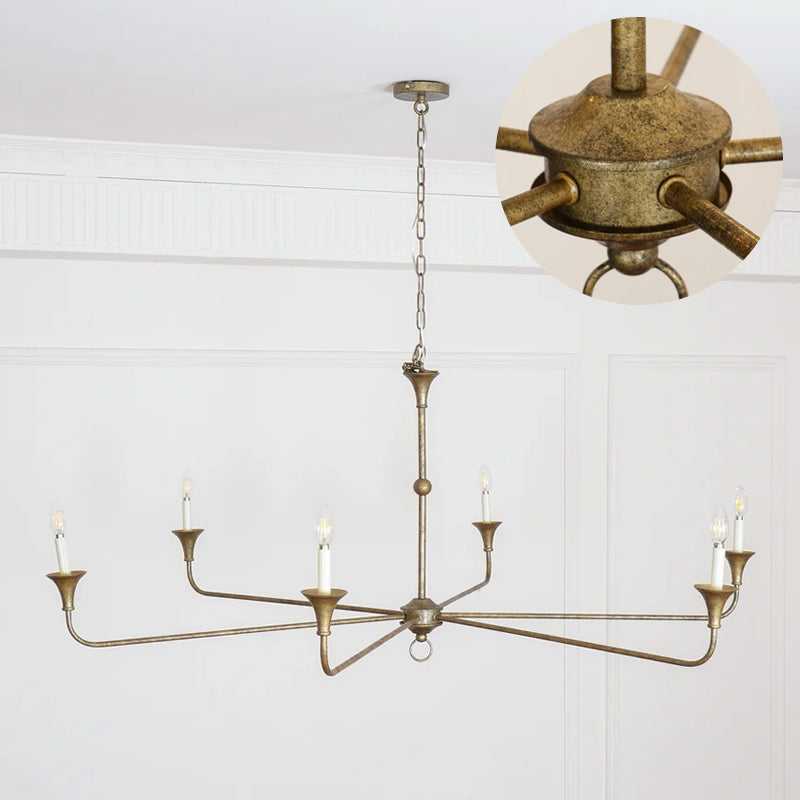 Brass Candle Chandelier Antique Hand Finished Arms for Dining Room