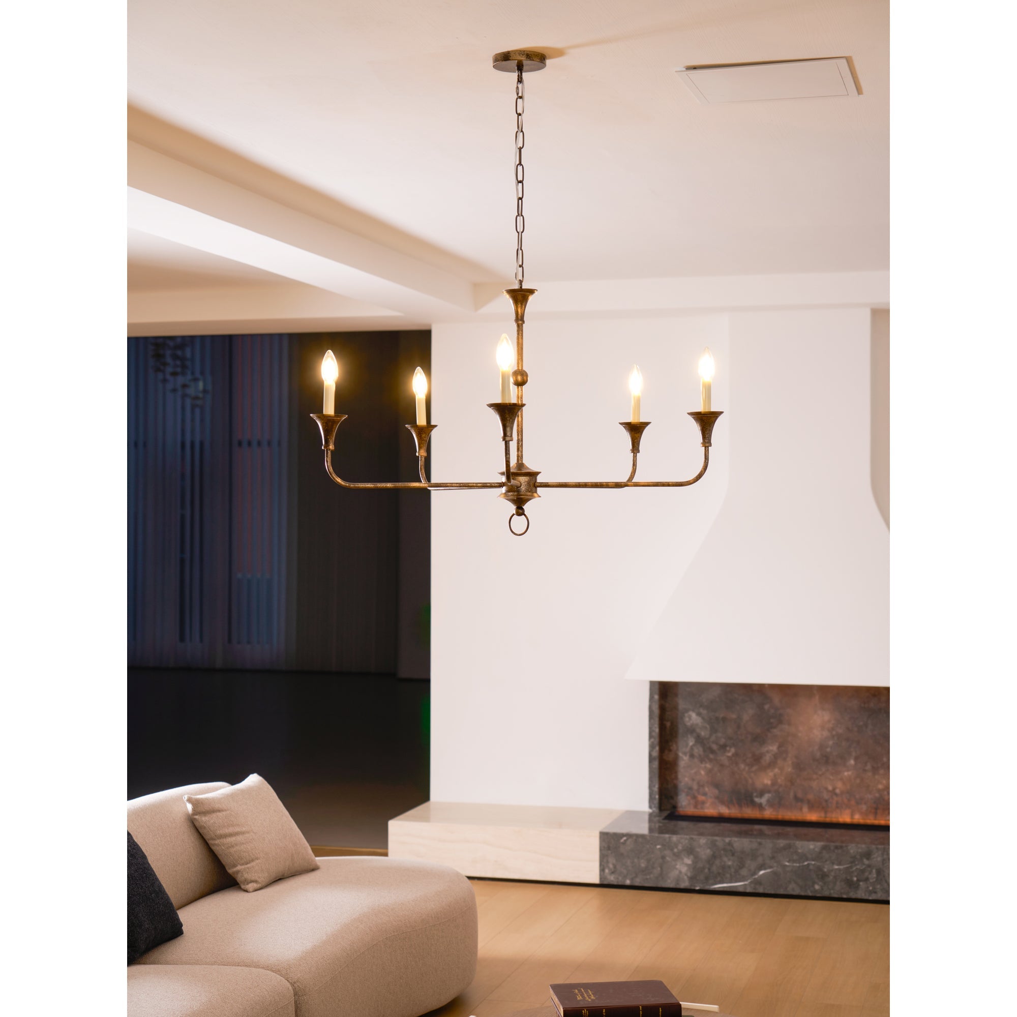 Brass Candle Chandelier Antique Hand Finished Arms for Dining Room