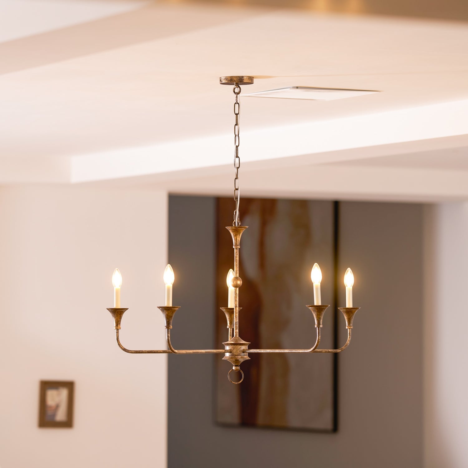Brass Candle Chandelier Antique Hand Finished Arms for Dining Room