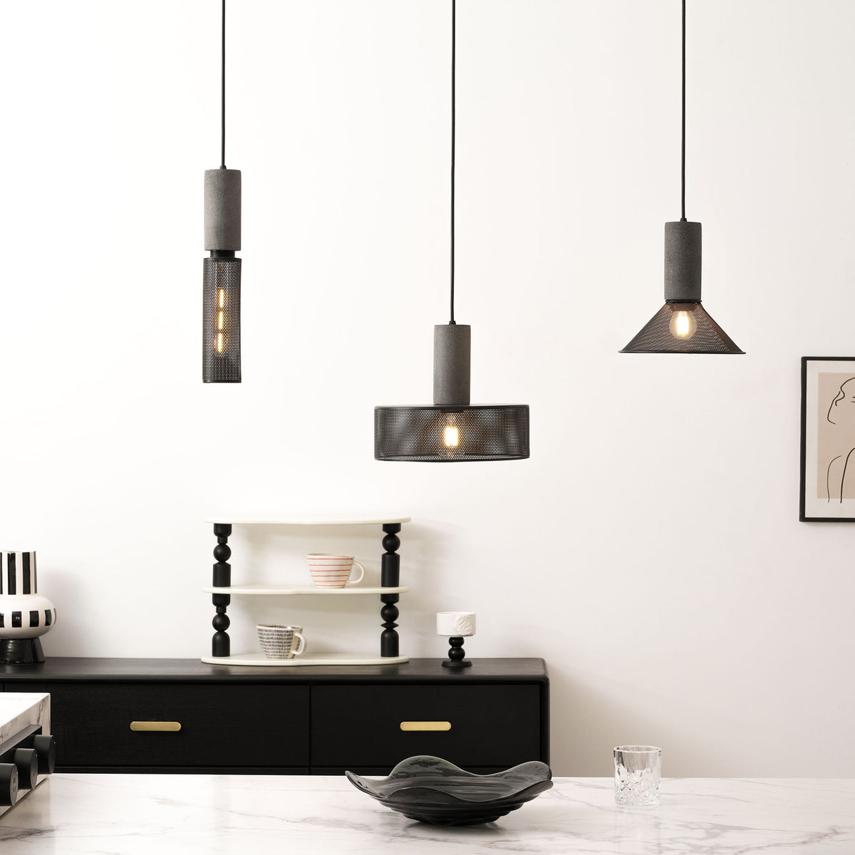 Concrete Pendant Light Cast Cement Cylinder Shade for Kitchen Island