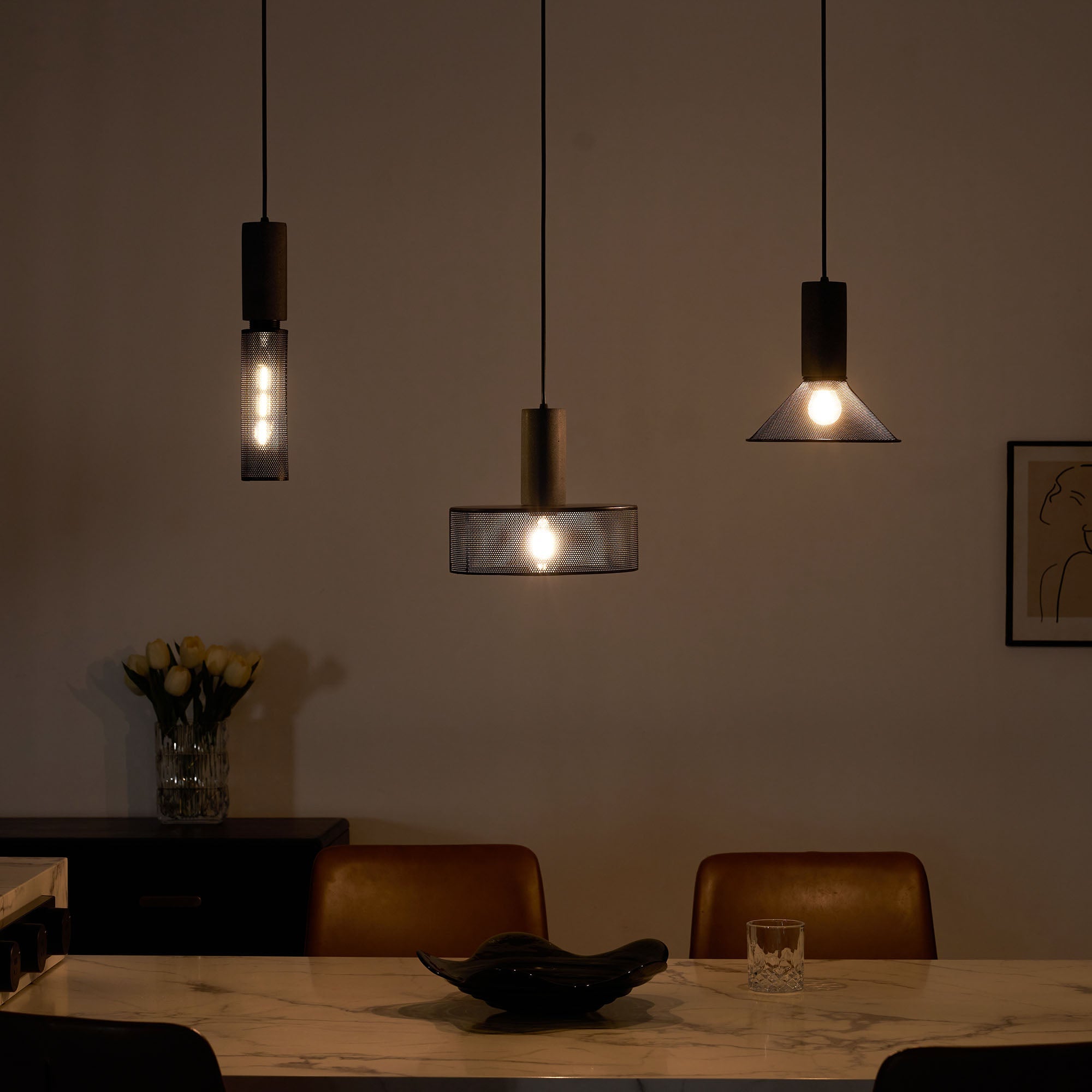 Concrete Pendant Light Cast Cement Cylinder Shade for Kitchen Island