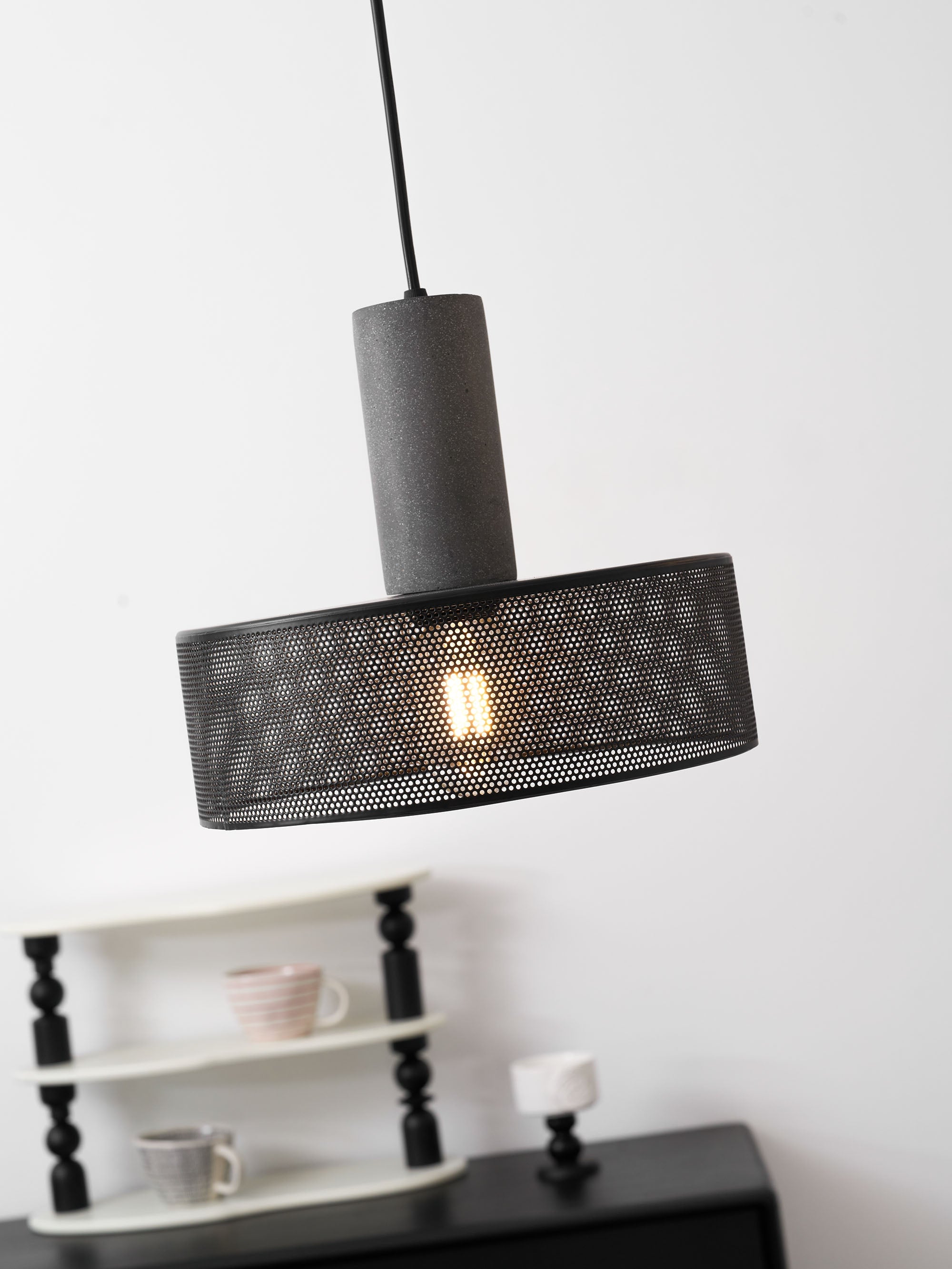 Concrete Pendant Light Cast Cement Cylinder Shade for Kitchen Island