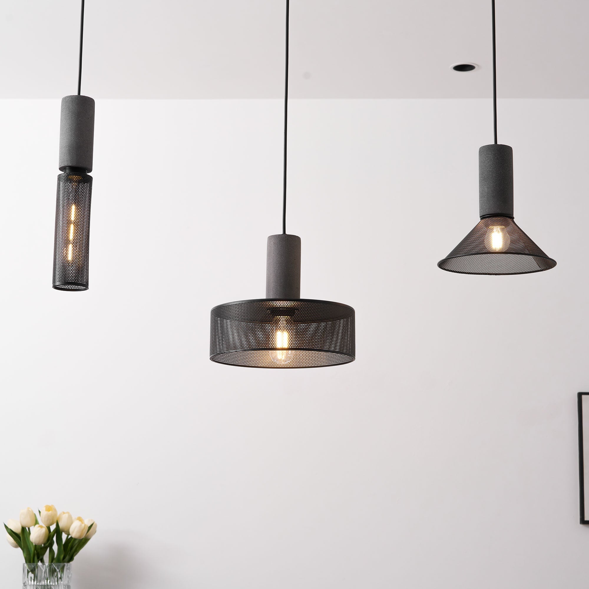 Concrete Pendant Light Cast Cement Cylinder Shade for Kitchen Island