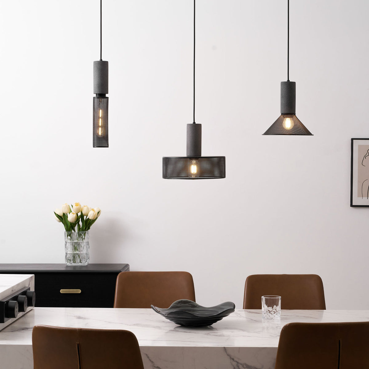 Concrete Pendant Light Cast Cement Cylinder Shade for Kitchen Island