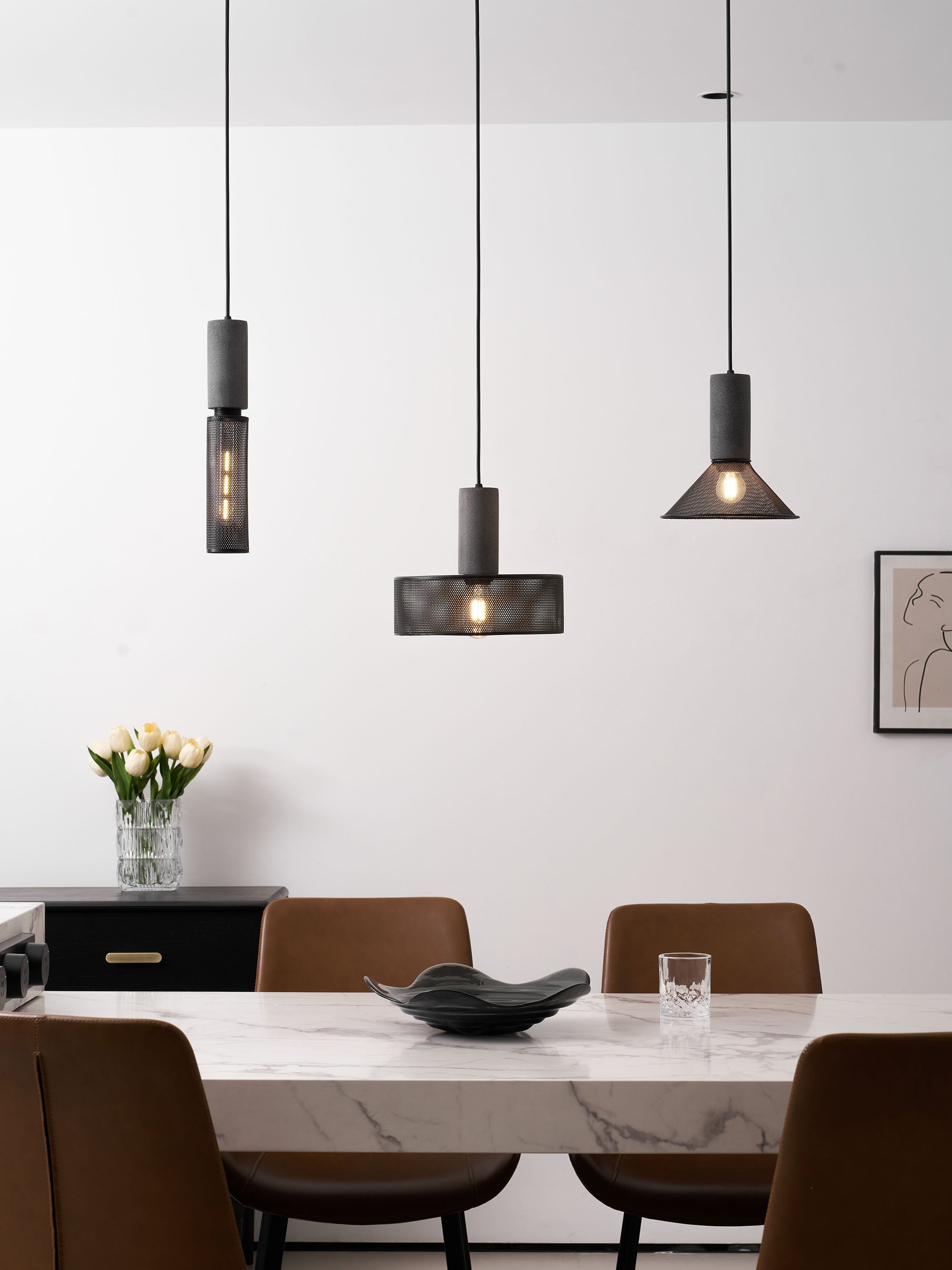 Concrete Pendant Light Cast Cement Cylinder Shade for Kitchen Island
