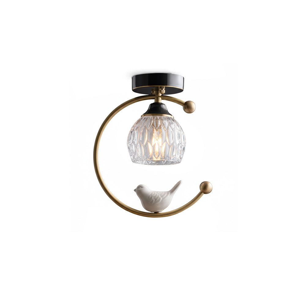 Ceramic Bird Ceiling Light Brass Frame Bud Glass Shades Entryway
