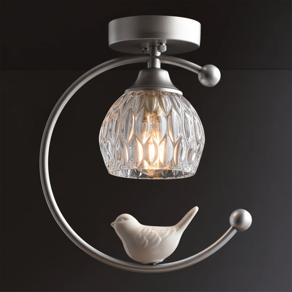 Ceramic Bird Ceiling Light Brass Frame Bud Glass Shades Entryway