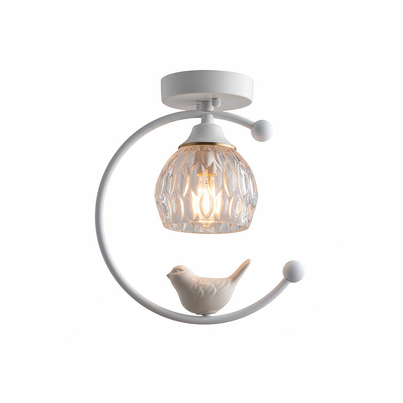 Ceramic Bird Ceiling Light Brass Frame Bud Glass Shades Entryway