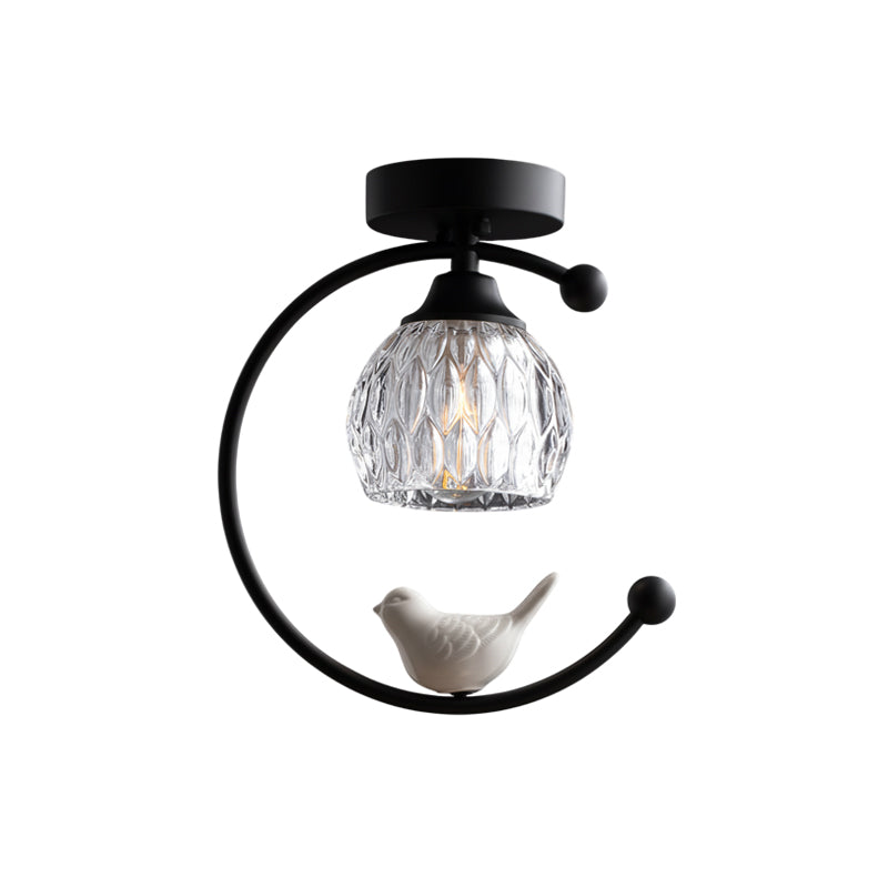 Ceramic Bird Ceiling Light Brass Frame Bud Glass Shades Entryway