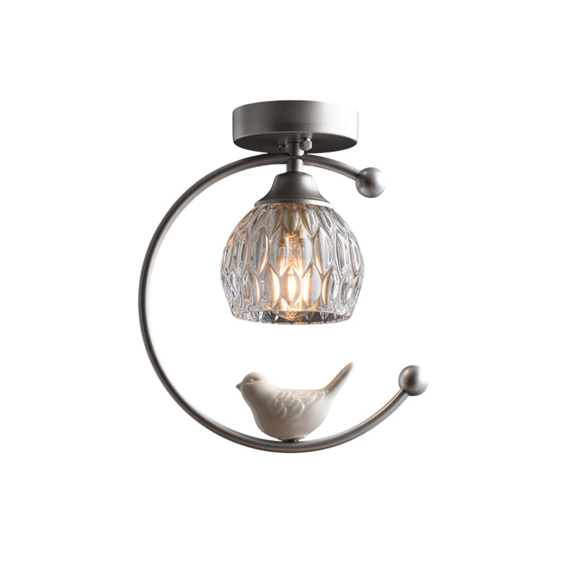 Ceramic Bird Ceiling Light Brass Frame Bud Glass Shades Entryway