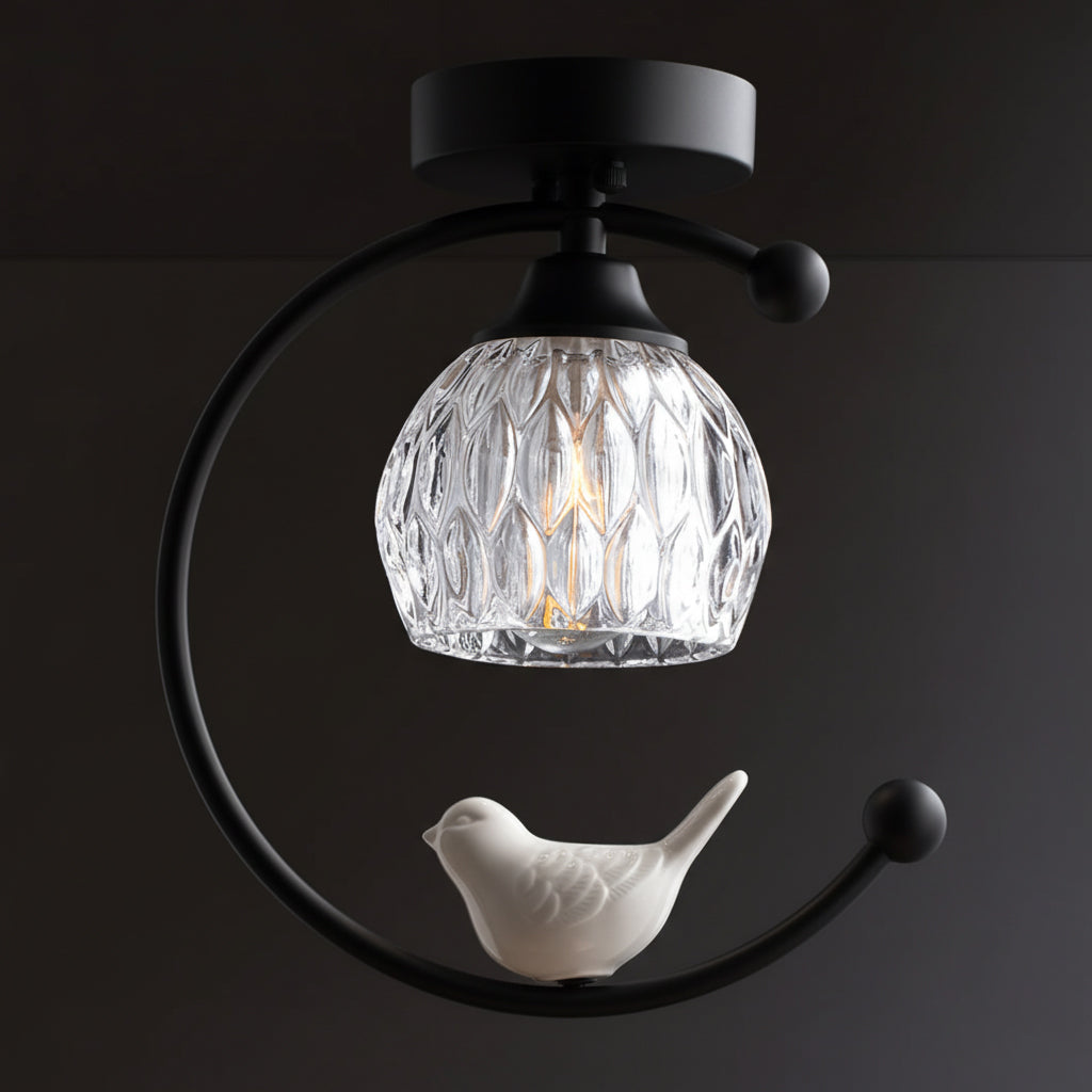 Ceramic Bird Ceiling Light Brass Frame Bud Glass Shades Entryway