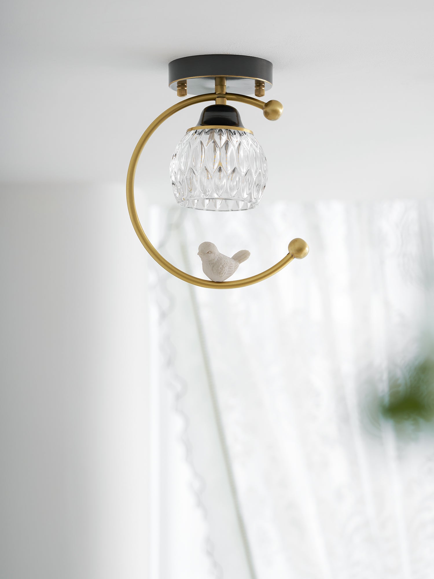 Ceramic Bird Ceiling Light Brass Frame Bud Glass Shades Entryway