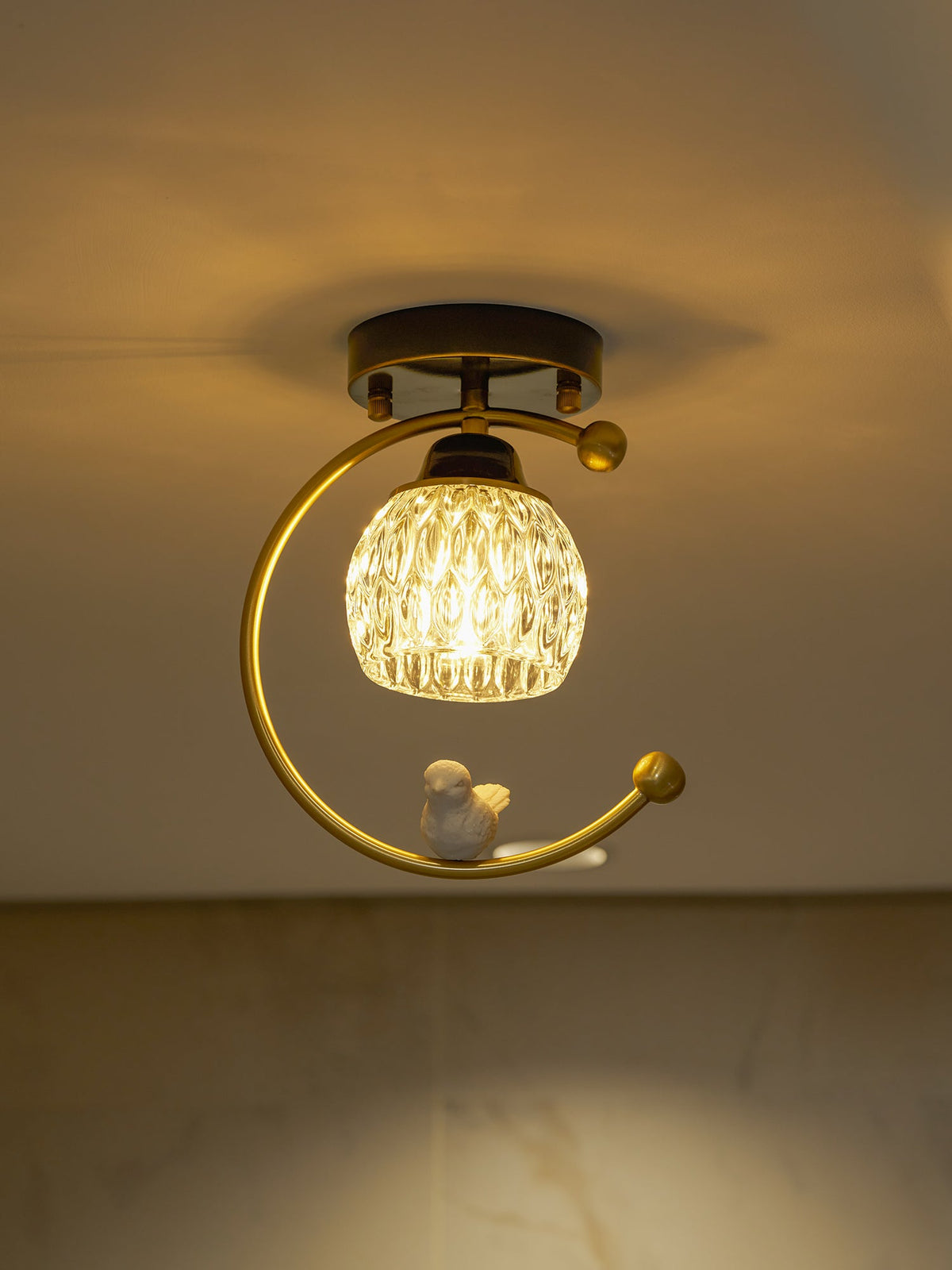 Ceramic Bird Ceiling Light Brass Frame Bud Glass Shades Entryway