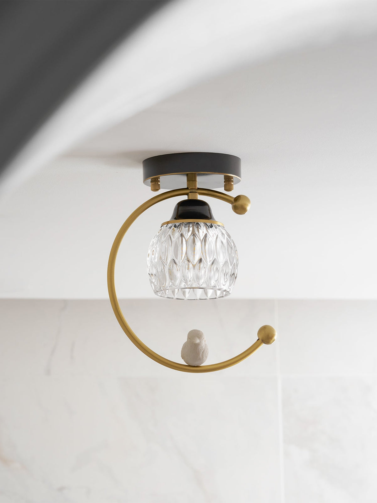 Ceramic Bird Ceiling Light Brass Frame Bud Glass Shades Entryway