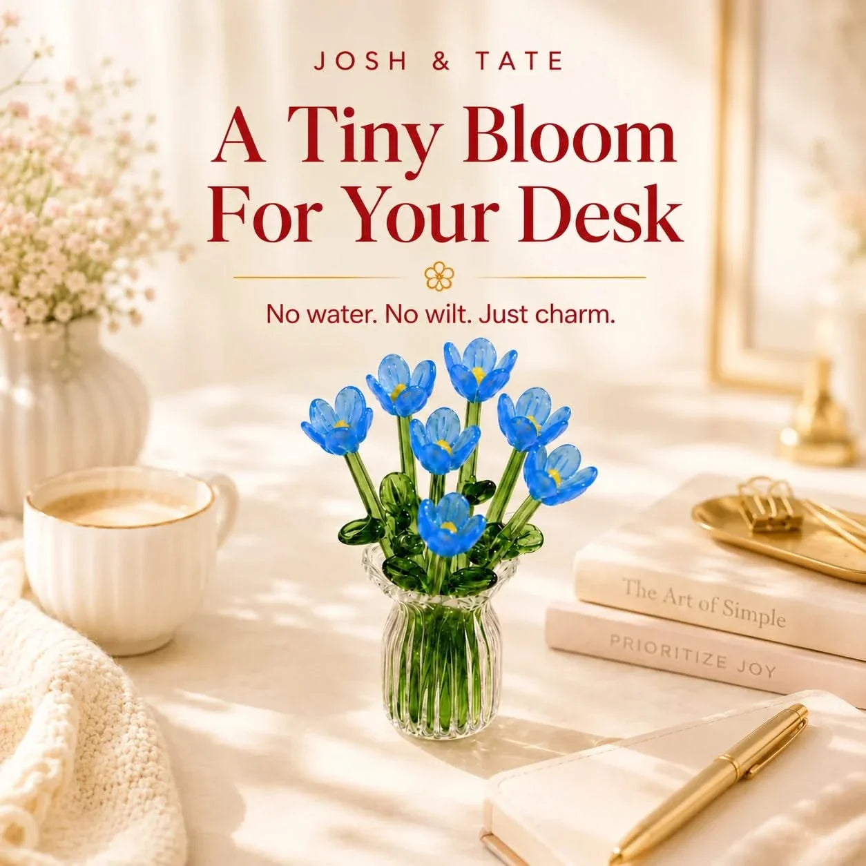 Glass Flower Bouquet with Mini Vase Handmade Set of 7
