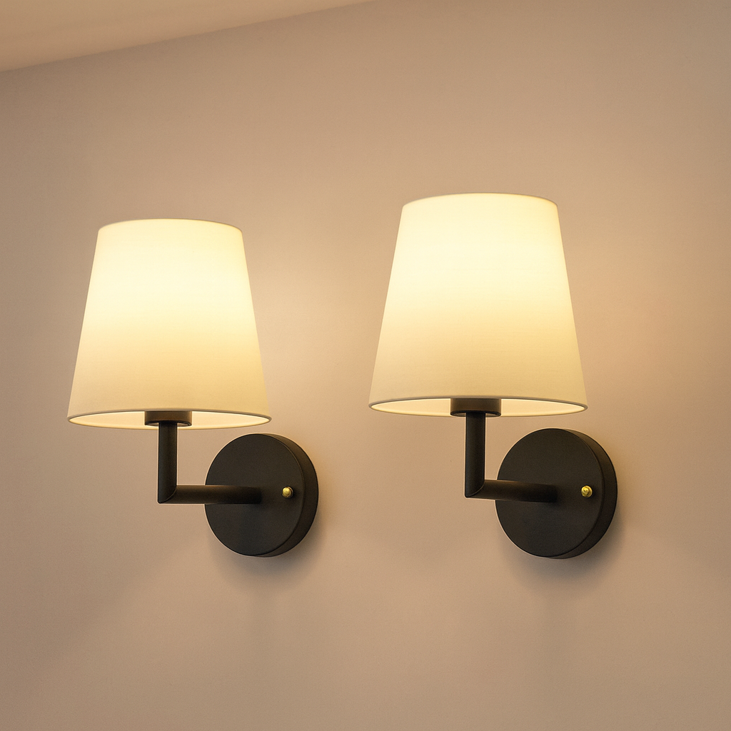 Cordless Wall Sconces Set of 2 Fabric Shade Dimmable with Remote No Wiring
