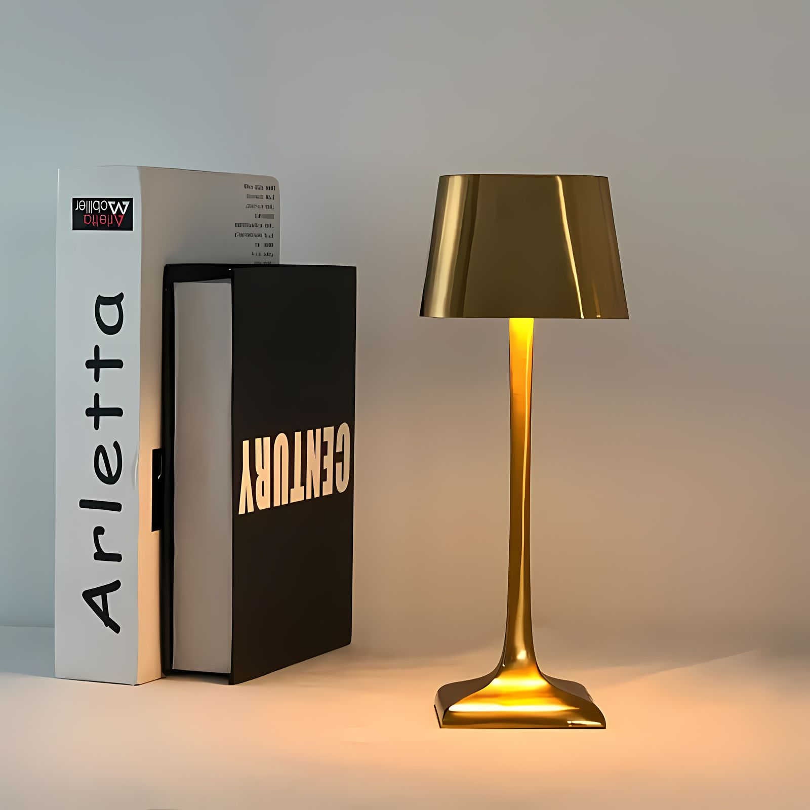 Cordless Table Lamp Two Tone Metal Rechargeable Dimmable for Living Room