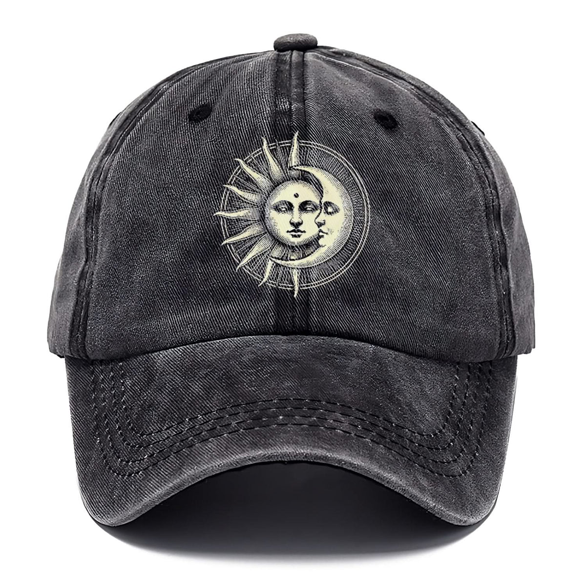 Baseball Cap Cotton Embroidered Sun and Moon Unisex