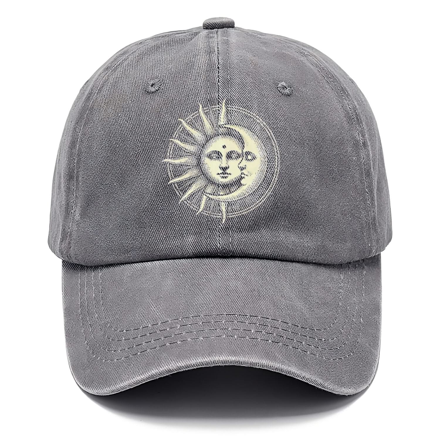 Baseball Cap Cotton Embroidered Sun and Moon Unisex