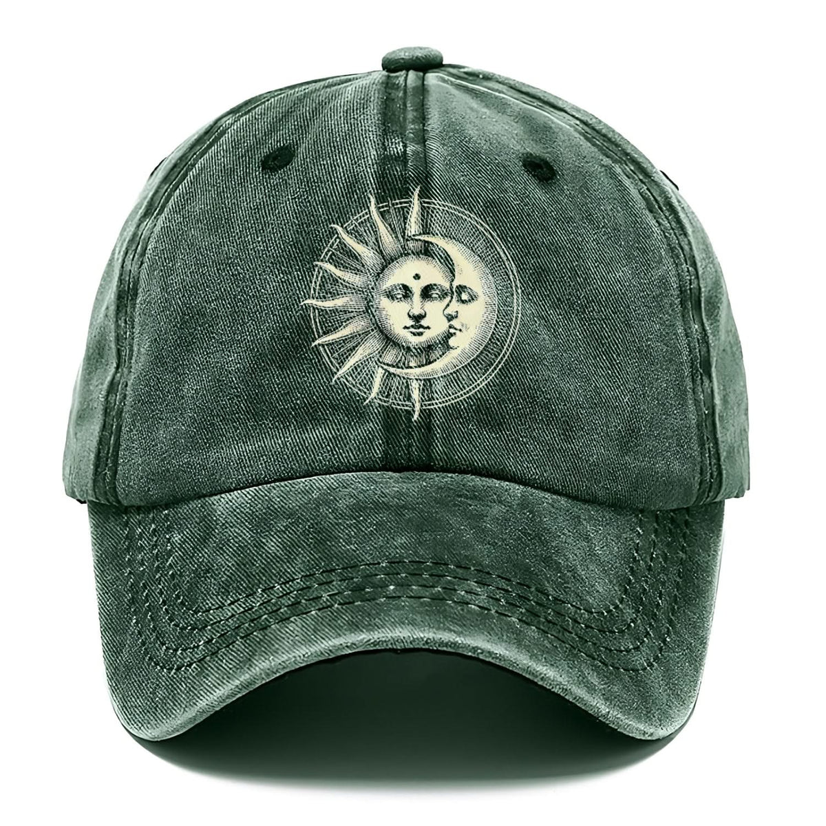 Baseball Cap Cotton Embroidered Sun and Moon Unisex