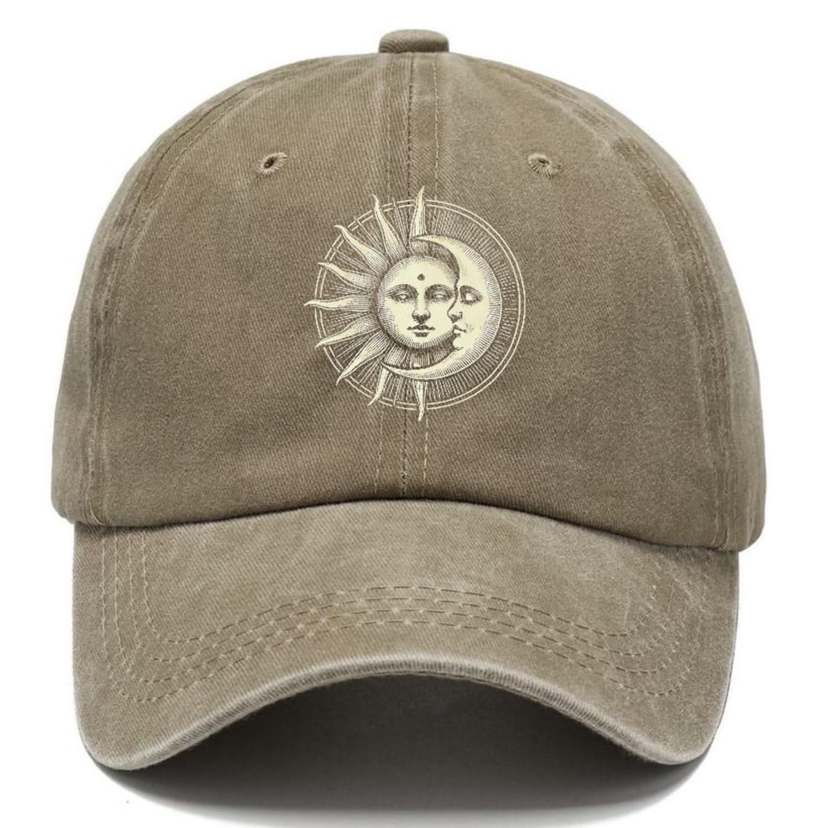 Baseball Cap Cotton Embroidered Sun and Moon Unisex