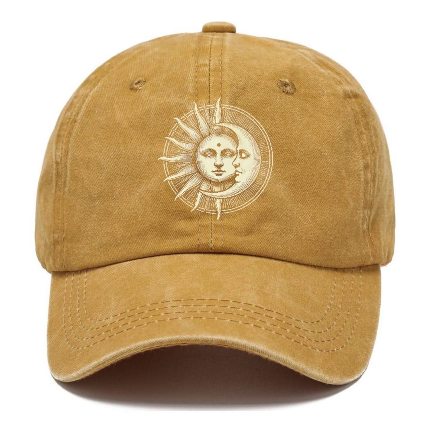 Baseball Cap Cotton Embroidered Sun and Moon Unisex
