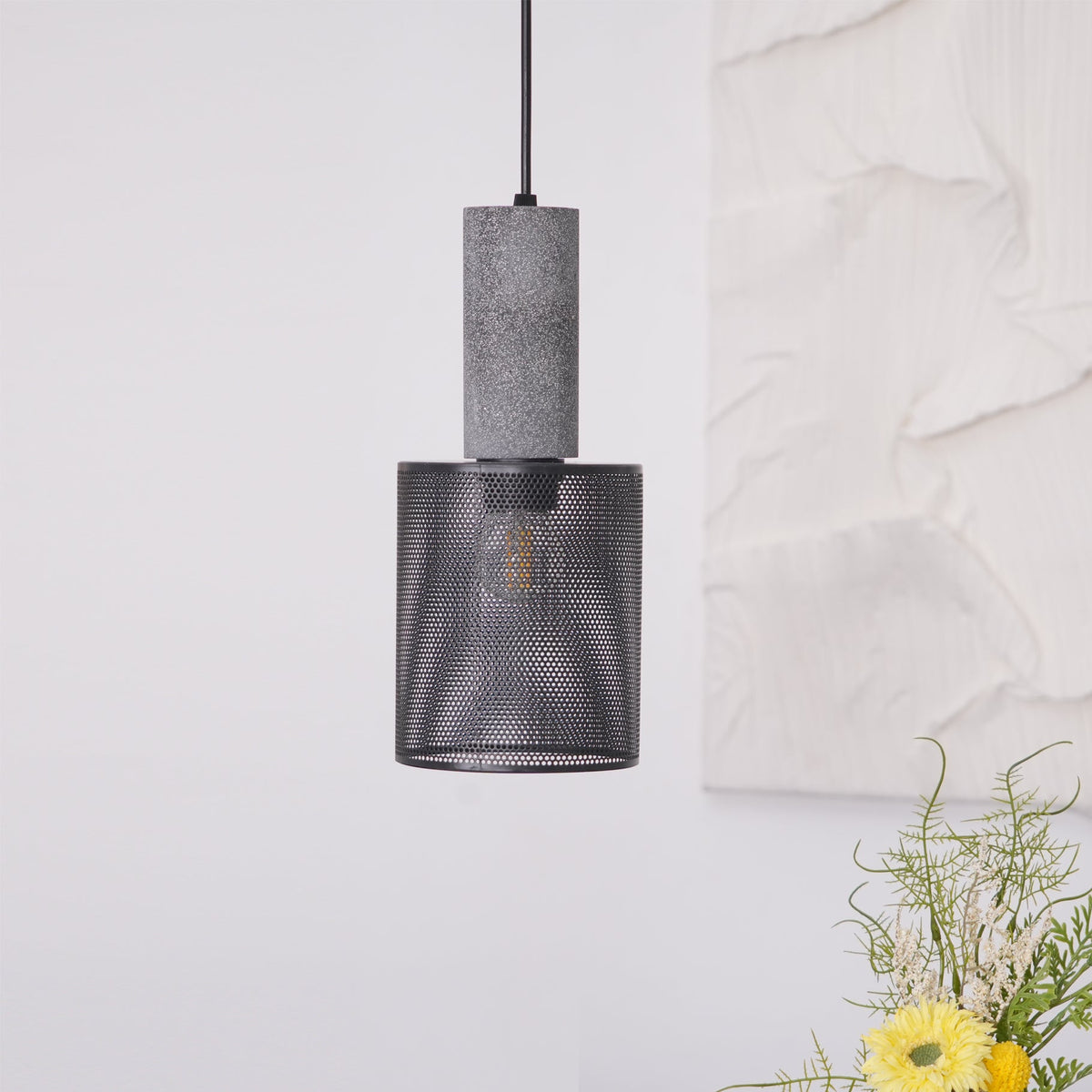Concrete Pendant Light Cast Cement Cylinder Shade for Kitchen Island