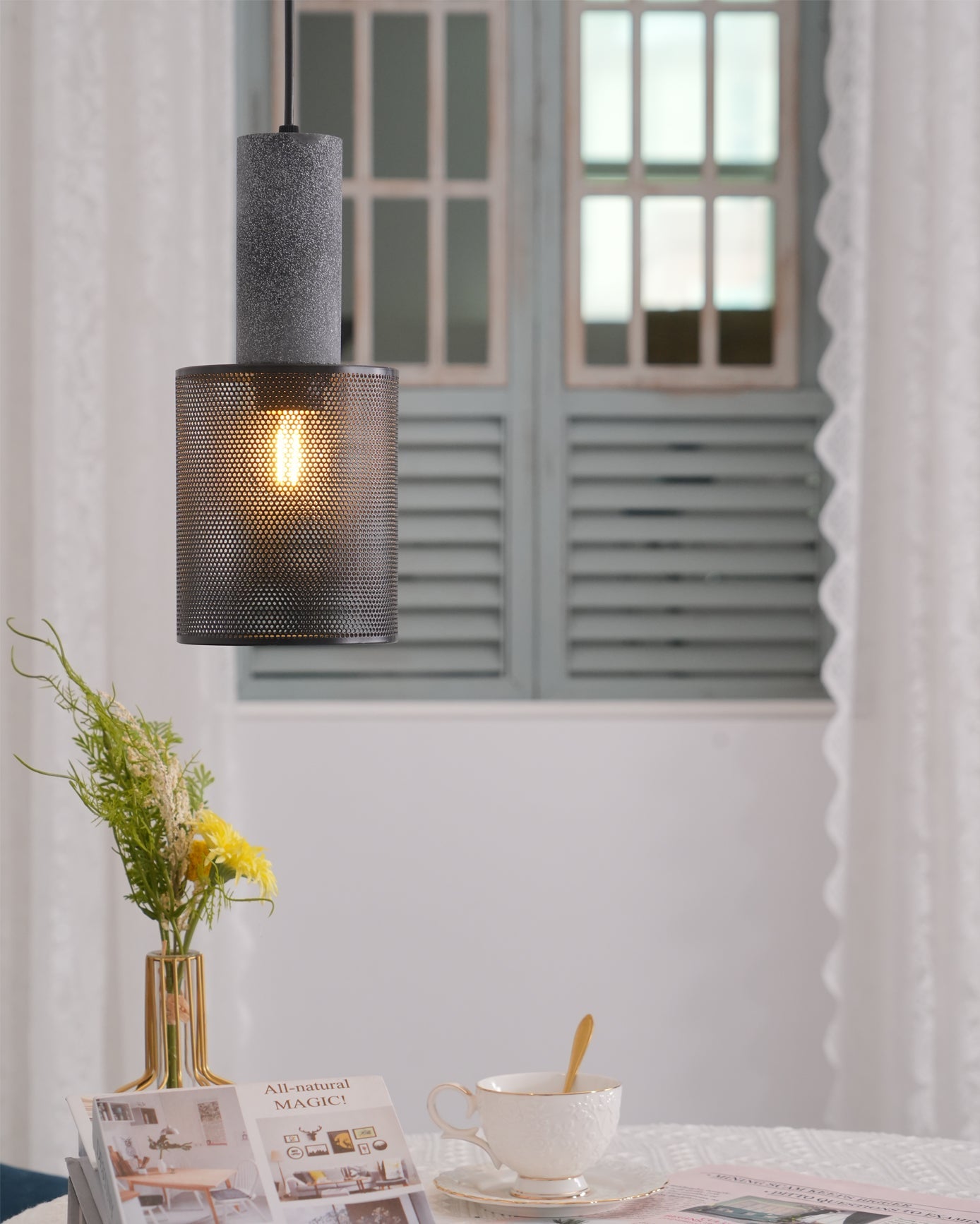 Concrete Pendant Light Cast Cement Cylinder Shade for Kitchen Island