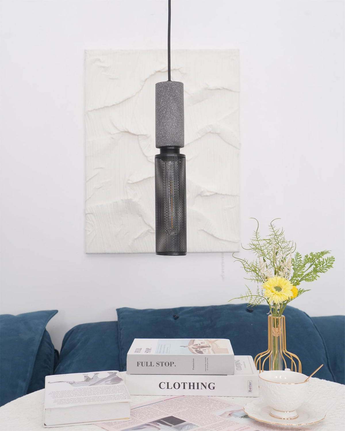 Concrete Pendant Light Cast Cement Cylinder Shade for Kitchen Island