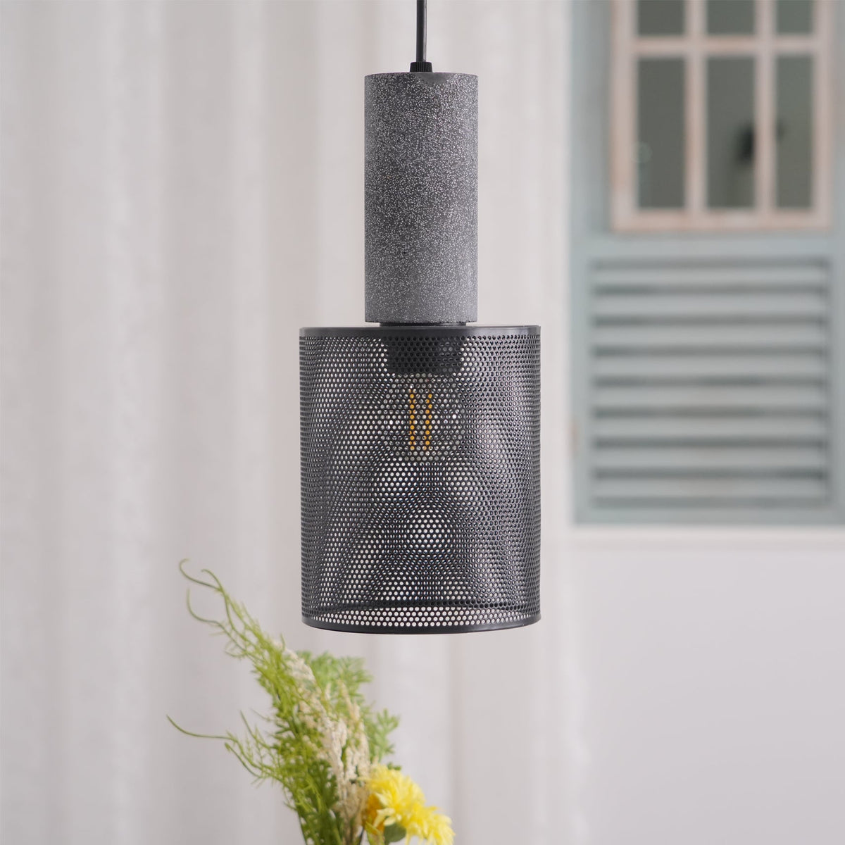 Concrete Pendant Light Cast Cement Cylinder Shade for Kitchen Island