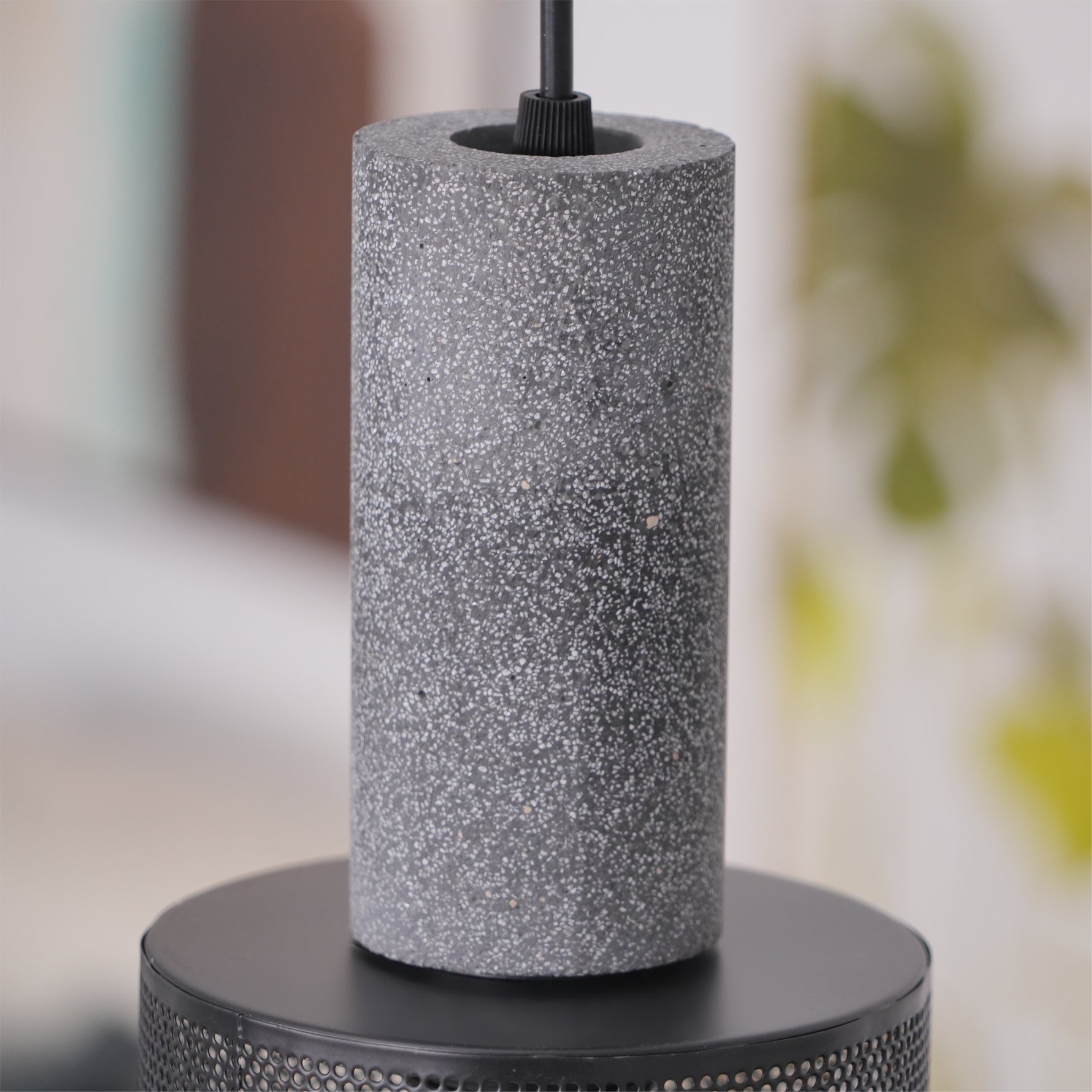Concrete Pendant Light Cast Cement Cylinder Shade for Kitchen Island